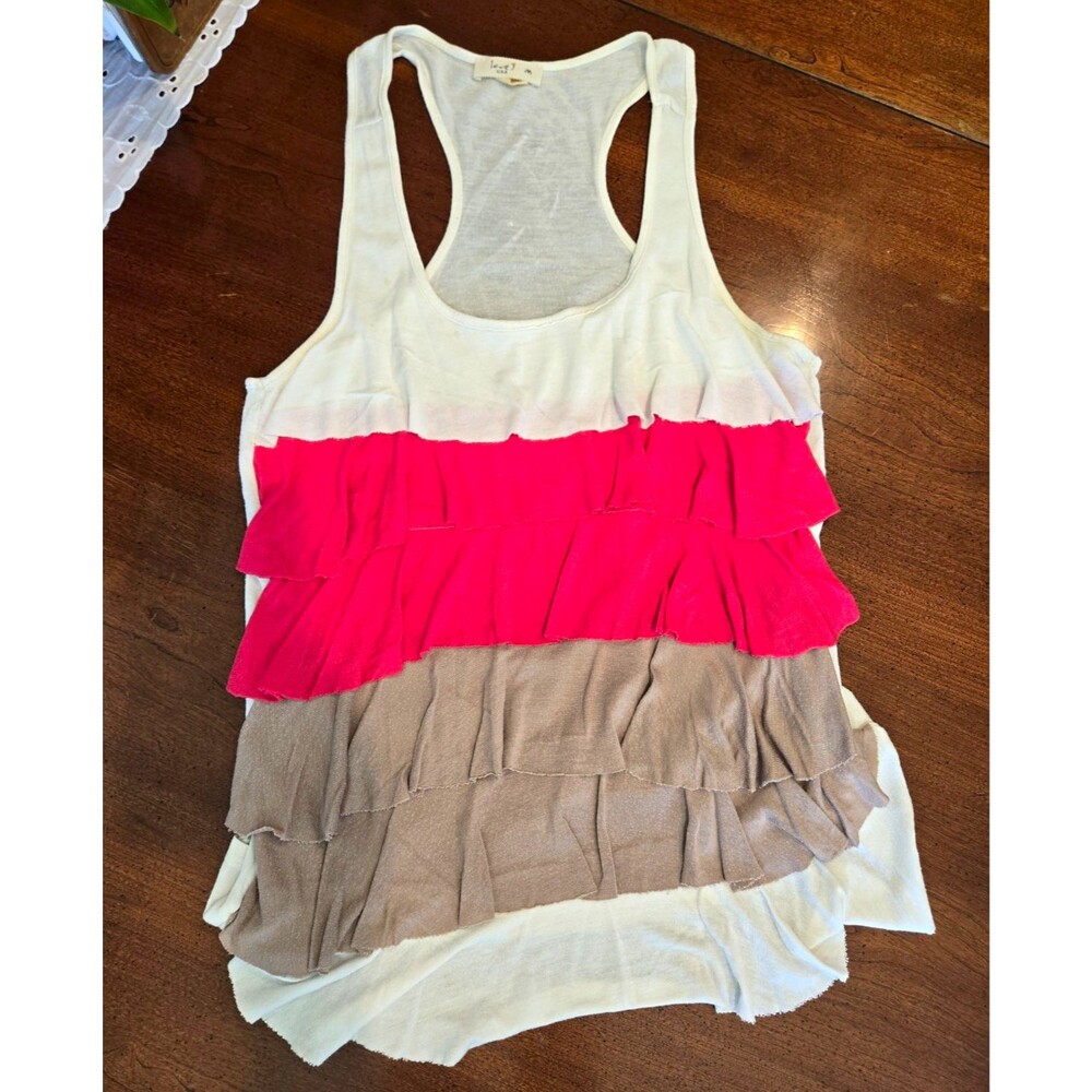 Love USA Girls Colorblock Ruffle Tank Top Sleeveless Scoop Neck White Pink M